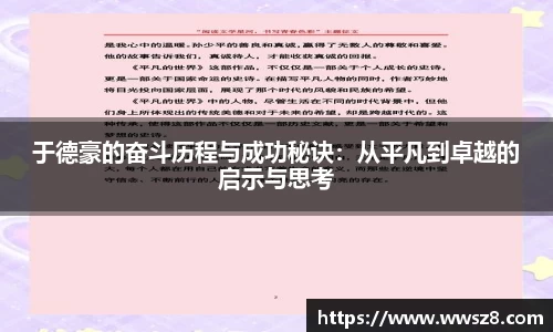 于德豪的奋斗历程与成功秘诀：从平凡到卓越的启示与思考
